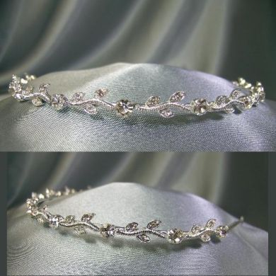 Elegant one row of leafs and Crystals Tiara For Pageant Bridal Veil 